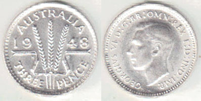 1948 Australia silver Threepence (Unc) A003119
